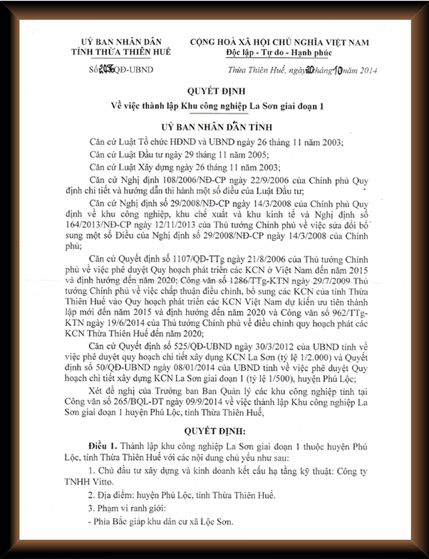QĐ số 1107/QĐ-TTg ngày 21/8/2006 và văn bản số 1581/TTg-KTN ngày 03/9/2009